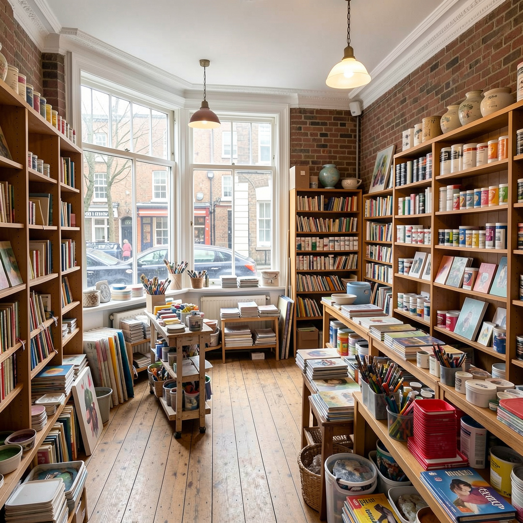 Phexroxxnroz art supplies store interior in Bloomsbury London